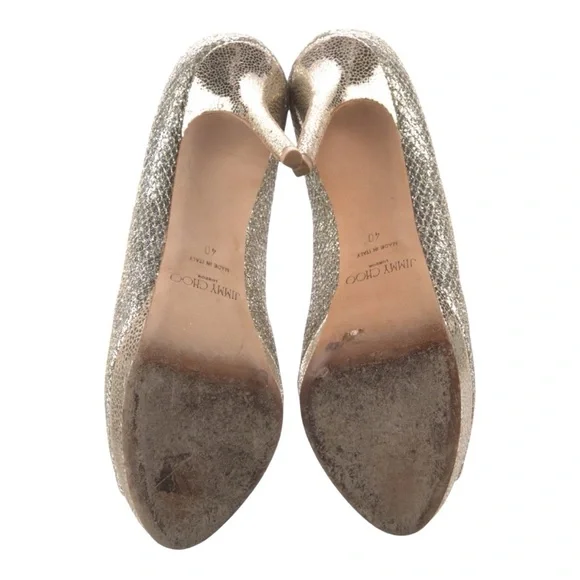 Jimmy Choo Women's Gold Peep Toe Heels - Picture 3 of 5